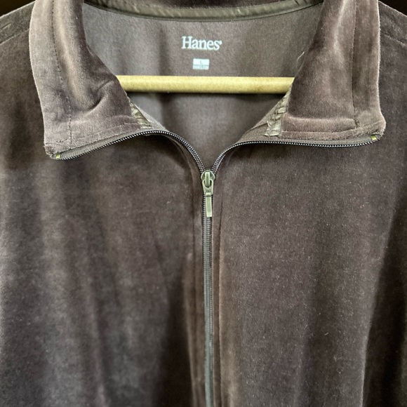 Vintage Hanes chocolate brown Velour Zip Jacket Top Size Large - Picture 8 of 9